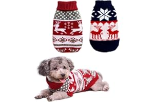 Vehomy 2Pcs Haustier Weihnachtspullover Katze Pullover Kätzchen Strickwaren Hund Weihnachten Kleidung Weihnachten Rot Pullover mit Rentieren Schneeflocken Muster für Kätzchen Katze Welpe Hund M