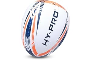 Hy-Pro Rebound Rugby Ball Size 4&5 – Synthetic Rubber, Dual Grain Grip, Hand Stitched, Durable Latex Bladder – Ideal for Passing & Handling Skills Training, White/Blue/Orange