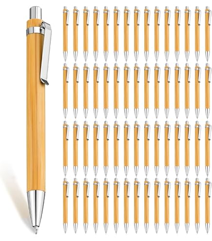 Outus 12-Pack Bamboo Retractable Ballpoint Pens - Black Ink 1mm Pens For Office & School