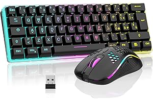RedThunder 60% Tastiera da Gioco Meccanica Senza Fili, Retroilluminazione Dinamica RGB, Mouse a Nido D'ape Leggero da 3200 DPI, Tastiera Ultracompatta, 62 Tasti Antiriflesso, Layout IT per PC/PS5-Nero