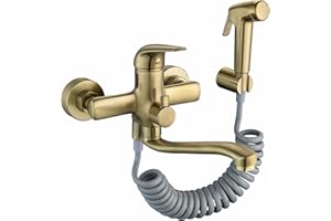 HomeLava Robinet de cuisine mural Robinet de cuisine robinet mural robinet d'évier en acier inoxydable 304 robinet pivotant et pliable robinet mural double sortie avec pistolet pulvérisateur (Or)