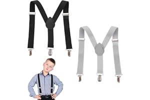 Tucnoeu 2 szelki dziecięce, regulowane 3 klipsy, elastyczne szelki dla chłopców, czarne, szare