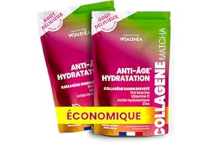 LABORATOIRES VITALTHÉA COLLAGENE MARIN POUDRE + ACIDE HYALURONIQUE + THÉ MATCHA + ZINC + VITAMINE C : Formule Exclusive Premium | Anti-âge Peau & Articulations Sport |RÉSULTATS PROUVÉS* |Goût Pêche Douce |Fabrication France