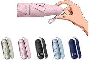 BAODINI Travel Mini Umbrella for Purse with Case - Small Compact UV Umbrella Sun Protection Lightweight Small Pocket Umbrella with Case for Women and Girls