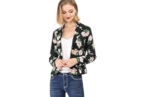 Allegra K Blazer Ouvert à Encolure dégagée imprimé Floral aux Femmes