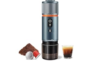 CONQUECO Machine à Café Portable Espresso: Voyage Cafetière Rechargeable 12V - Compatible avec les Capsules Nesspreso et Lavazza（bleu）