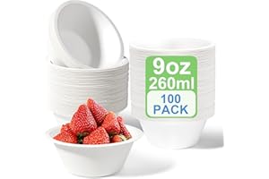 greensight 100 Stück Pappschalen Einweg Suppenschalen 260ML aus Zuckerrohr Einweggeschirr Schalen Einmal Einwegsuppenschale Bio Suppenschüssel Rund Weiß Kompostierbares