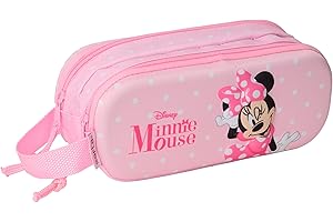 Safta Minnie Mouse 3D - Portatodo Doble 3D, Estuche Infantil, Estuche Niño, Ideal para Niños en Edad Escolar, Cómodo y Versátil, Calidad y Resistencia, 21x6x8 cm