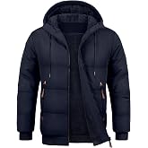 TOMEEK Men's Winter Jacket with Hood Warm Coat Men Padded Fleece Casual Jackets with Zip and Pockets Comfortable Windbreaker