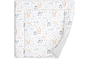 Wickelauflage Wickelunterlage aus Baumwolle 75x72 cm - Weich und waschbar Wickelunterlage für Babys Wickelmatte aus Stoff für Wickeltisch Wickelkommode oder Waschmaschine 75 x 72 Oeko-Tex Eulen