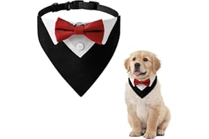 HACRAHO Roter Hunde-Smoking-Bandana, Baumwolle, formelles Hundehalsband mit Fliege und Krawatte für Hunde und Katzen, Größe S, 1 Stück