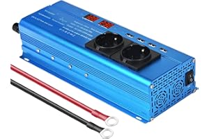Yinleader 12V auf 230V 2400W Reiner Sinus Wechselrichter 2 EU Steckdosen und 4 USB-Anschlüsse 2 LED Spannungswandler