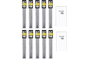 KMEIVOL Mines de crayon 0,7 mm, 450 pièces 0,7 mm HB incassables mines pour porte-mines et 2 gomme, écrivez en douceur et clairement