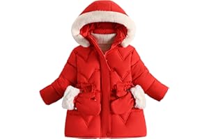 FEOYA Girls Winter Jacket Thick Coats with Detachable Fur Hood Long Sleeve Winter Warm Windproof Parka Coat with Gloves Padded Overcoat Outerwear 1-10 ans
