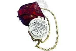 THE ANTIQUE HOUSE Shiny Brass Compass With Leather Case Gift To My Son Nautical Gift For Son From Dad & Mom Love