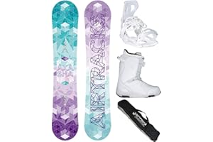AIRTRACKS Snowboard Set Paquete Completo Tabla Akasha Zero Rocker Mujer+Fijaciones Master+Botas+SB Bolsa Nuevo 144 147 150 153 cm