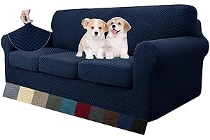 MAXIJIN Copridivano elasticizzato a 3 Posti con 3 Copricuscini, Copridivano antiscivolo a tre posti con Copricuscino Separato per animali domestici, cani (3 Posto, Blu Navy)
