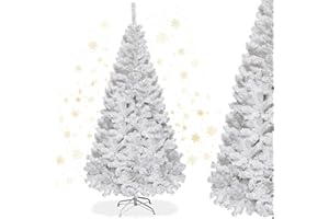 RELAX4LIFE Sapin de Noël Blanc 150 CM, Sapin Noel Artificiel en PVC avec Support en Métal, Arbre de Noël pour Décoration Maison/Bureau/Magasin (Blanc, 150 CM)