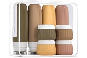 ‎GEMICE Gemice Silikon Reiseflaschen 8 Pack, Tsa genehmigt Reise Größe Toilettenartikel 3 oz, Reise-Behälter für Toilettenartikel, mit Clear Bag, Leak Proof Silikon Squeezable Travel Essentials Cremes Jars