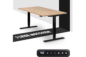 ‎BOHO OFFICE boho office® höhenverstellbarer Schreibtisch 160 x 80 cm - Elektrisch stufenlos, 2 Motoren, 3-Fach Teleskop, Memoryfunktion, Kollisionsschutz - Homedesk Schwarz inkl. Tischplatte in Wildeiche