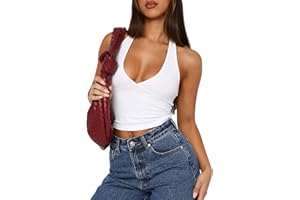 Kukeyiee Women Sexy Crop Tops Sleeveless Deep V Neck Workout Tops Casual Cropped Tank Top