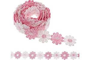 XCSJ 5 Yard 25mm Blumen Spitzenband Spitzenborte Stickerei Dekoband Zierband Borten Bänder Blumenband Gänseblümchen Dekoband Spitzen Spitzenborte Für Hochzeit Deko Handwerk Nähen Deko (rosa,weiß)