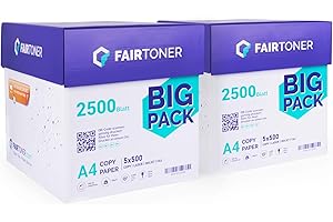 FairToner Kopierpapier 5000 Blatt DIN-A4 80g, Weiß (10 x 500 Blatt / 10er Pack) Universal Druckerpapier für Laserdrucker und Tintenstrahldrucker geeignet
