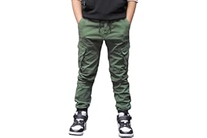 CAMLAKEE Pantalon Cargo Slim Fit Taille Élastiquée pour Garçon