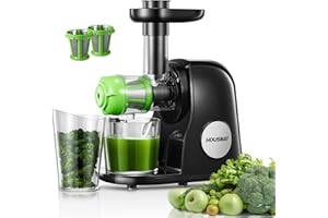 Juicer Machines, HOUSNAT Slow Masticating Juicers Whole Fruit and Vegetable, Professional Cold Press Juicer Extractor with Quiet Motor and Reverse Function Easy to Clean, Brush & Recipes Included