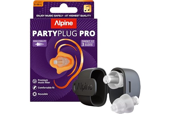 Alpine PartyPlug Pro Bouchons d'Oreilles Hi-Fi pour Concerts, Protection Auditive Professionnelle 21dB, Nouveau et Amélioré, Qualité Premium pour Festivals, Musique & Raves, 3 Tailles, Transparent