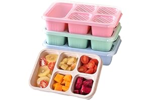 FOESKA Pudełko na przekąski z przegródkami, pudełko na przekąski dla dorosłych i dzieci, odporne na wysokie temperatury, pięciokomorowe pojemniki Bento Box – nadają się do kuchenki mikrofalowej, do mycia w
