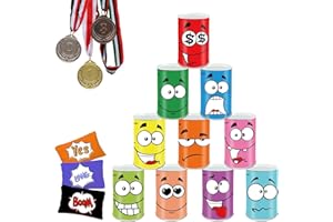 Ulifeme Dosenwerfen, Spielzeug Garten Spiele Kinder für Kindergeburtsta und Andere Party, 10 pcs Lächeln Dosen + 3 pcs Lustig Wurfsäckchen + 3 pcs Medaillen Set für Gartenspiele, Dosen Werfen Spiele