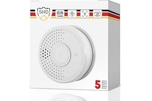 SHD OneConcept 5x Rilevatori di Fumo per Casa, Sensore Fumo a Batteria per Uffici, Allarme Antincendio a Sensore Ottico con Funzione Test e Mute, Allarme Fumo, Mini Rilevatore di Fumi Risposta Rapida