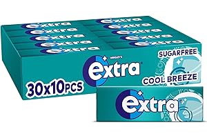 MARS Wrigley's Extra Chewing Gum, Cool Breeze Mint Flavour, 30 Packs of 10 Pieces, Sugar Free Bulk Pack Gum with Xylitol (300 pieces)