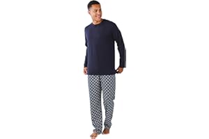 TRAMAS+ Pijama de Hombre Largo,100% Algodón, con Manga Larga y Pantalón Largo para Hombre, Conjunto de Ropa para Dormir, Pijama de Caballero, Pijama Hombre Primavera