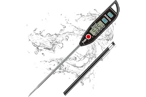 BOMATA Waterproof IPX7 Thermometer for Water, Liquid, Candle and Cooking. Instant Read Food Thermometer with Long Probe for Cooking, Meat, BBQ! T101 Black…