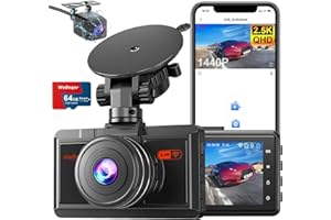 WeBeqer Dashcam Voiture Avant Arriere, Camera Voiture 2.5K+1080P avec 64G SD Carte WiFi & App, Dash Cam Grand Angle 170°, Vision Nocturne, WDR, G-Capteur, Mode Stationnement, Enregistrement en Boucle