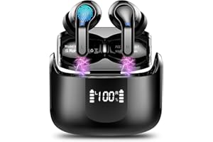 ORDTOP Cuffie Bluetooth, Auricolari Bluetooth 5.3 Stereo HiFi Cuffie Wireless con 4 ENC Mics, Cuffie Senza Fili IP7 Impermeabile Cuffiette Bluetooth Cancellazione Rumore Auricolari Wireless Earbuds LED USB-C