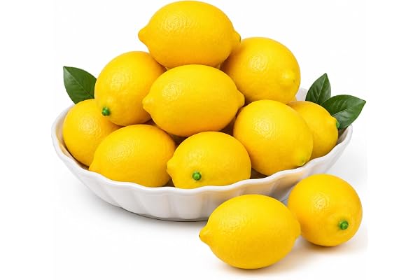 FuYelng 10 stycken konstgjorda citroner, dekoration, konstgjord gul citron | Verklighetstrogen dekoration citronfrukt, för bordsdekoration festdekoration handgjord fotorekvisita bröllop (7,5 x 5,5 cm)