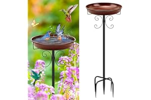 Mngren Bebedero para pájaros de pie, baño para pájaros para exterior, jardín, 35 pulgadas, cuenco de metal para pájaros, bebedero para pájaros antiguo, resistente al invierno, cuenco de agua (marrón)