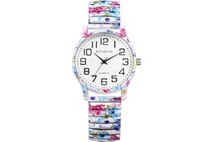 Oidea Women's Easy Reader Watch: Bohemian Print Elastic Strap Watches for Women Retractable Stretch Band Wrist Watch Analog Quartz Casual Business Ladies Wristwatch
