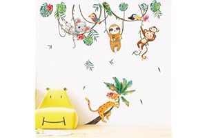 decalmile Adesivi Murali Animali della Giungla Albero Adesivi da Parete Koala Scimmia Bradipo Decorazione Murale Camerette Bambini Asilo Nido Camera da Letto