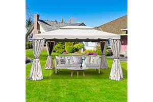 Yellowshop - Gazebo in alluminio da Giardino con zanzariere e Teli antipioggia richiudibili Beige - Fortaleza (Mt 4x3)