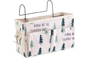 HNJKJEU Bett Organizer Bett Tasche mit Darhthaken Hängetasche Hochbett Aufbewahrungstasche für Buch, Magazin, Handy, Kopfhörer Bett Aufbewahrung (Hirsche im Wald)