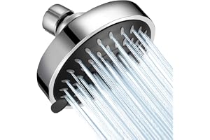WarmSpray högtrycksduschhuvud 5 inställningar fast duschhuvud 10 cm högt flöde badrum duschhuvud med justerbar mässingskulled