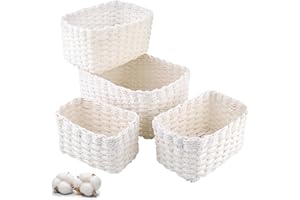 Zosenyer Aufbewahrungskorb Geflochten, 4er Stapelbarer Badezimmer Körbe Aufbewahrung, Storage Basket für Wohnzimmer Küchen Kinderzimmer Bad, Geeignet Als Windel Organizer und Besteckkorb (Weiß)