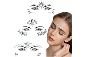 TIMEMEET Adesivo viso, 3 pezzi tatuaggio temporaneo viso strass, festival viso strass donna, trucco glitter festival per Halloween, carnevale musicale, festa, trucco, gioielli per il corpo
