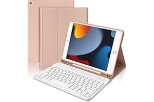 JADEMALL Clavier Coque pour iPad Generation 9ème 2021/8ème 2020/7ème 2019/iPad Air 3, Détachable AZERTY Clavier Bluetooth Rétroéclairé avec Pen Holder pour iPad 10.2/10.5, Rose