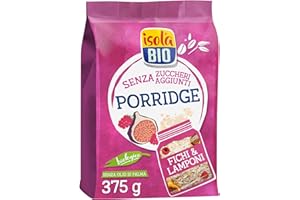 Isola Bio Porridge Biologico Fichi e Lamponi, Senza Zuccheri Aggiunti, Ricco di Fibre e Proteine, 100% Ingredienti Naturali, per Vegani e Vegetariani, 375 gr