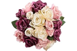 Famibay Flores Artificiales Rosas de Seda 2 Piezas de Rosas Ramo de Novia para Centro de Mesa Decoración